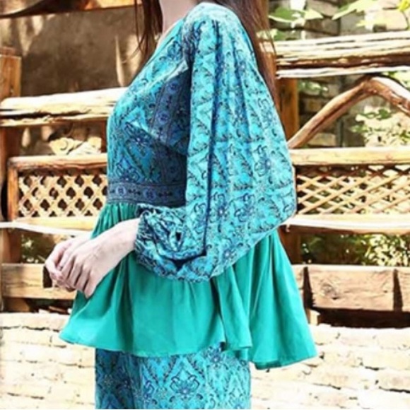 {NWT} Gypsy Style Boho Blouse Ocean Turquoise S/M - Picture 4 of 11